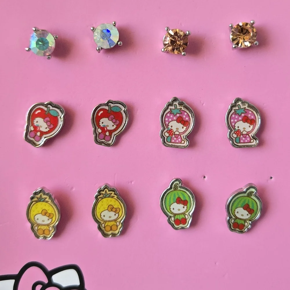 🍓Hello Kitty Fruity Character Stud Earrings: Set of 6!